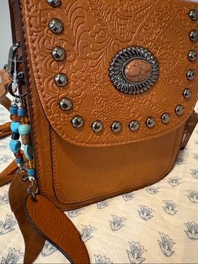Sam and Hadley Textured Western-Style Crossbody Bag in Cognac Brown